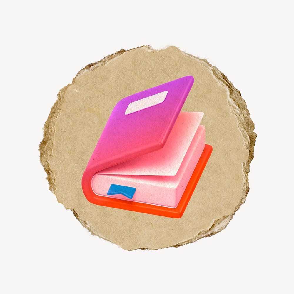 Book, education icon sticker, ripped paper badge psd