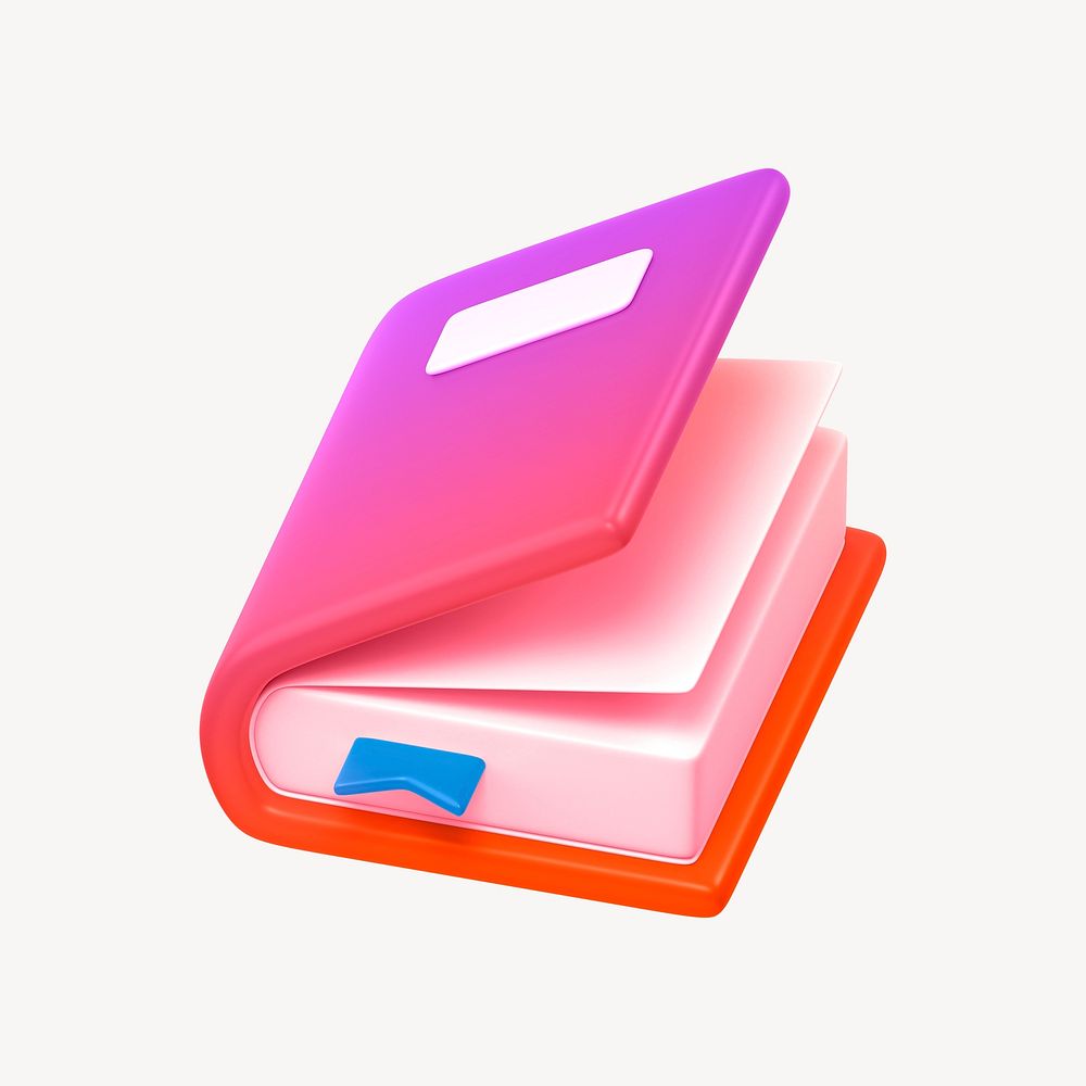 Neon book, education 3D icon sticker psd
