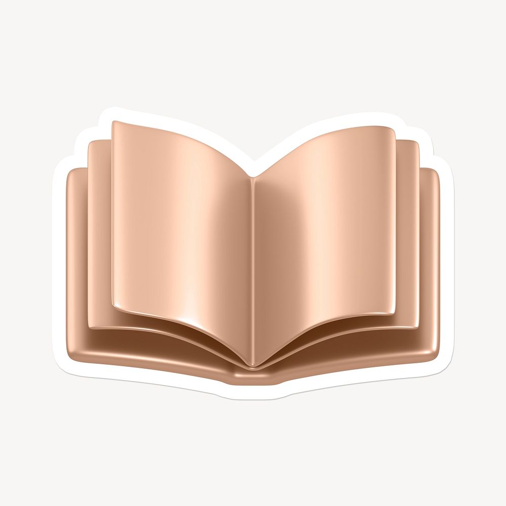 Rose gold book, education icon sticker with white border