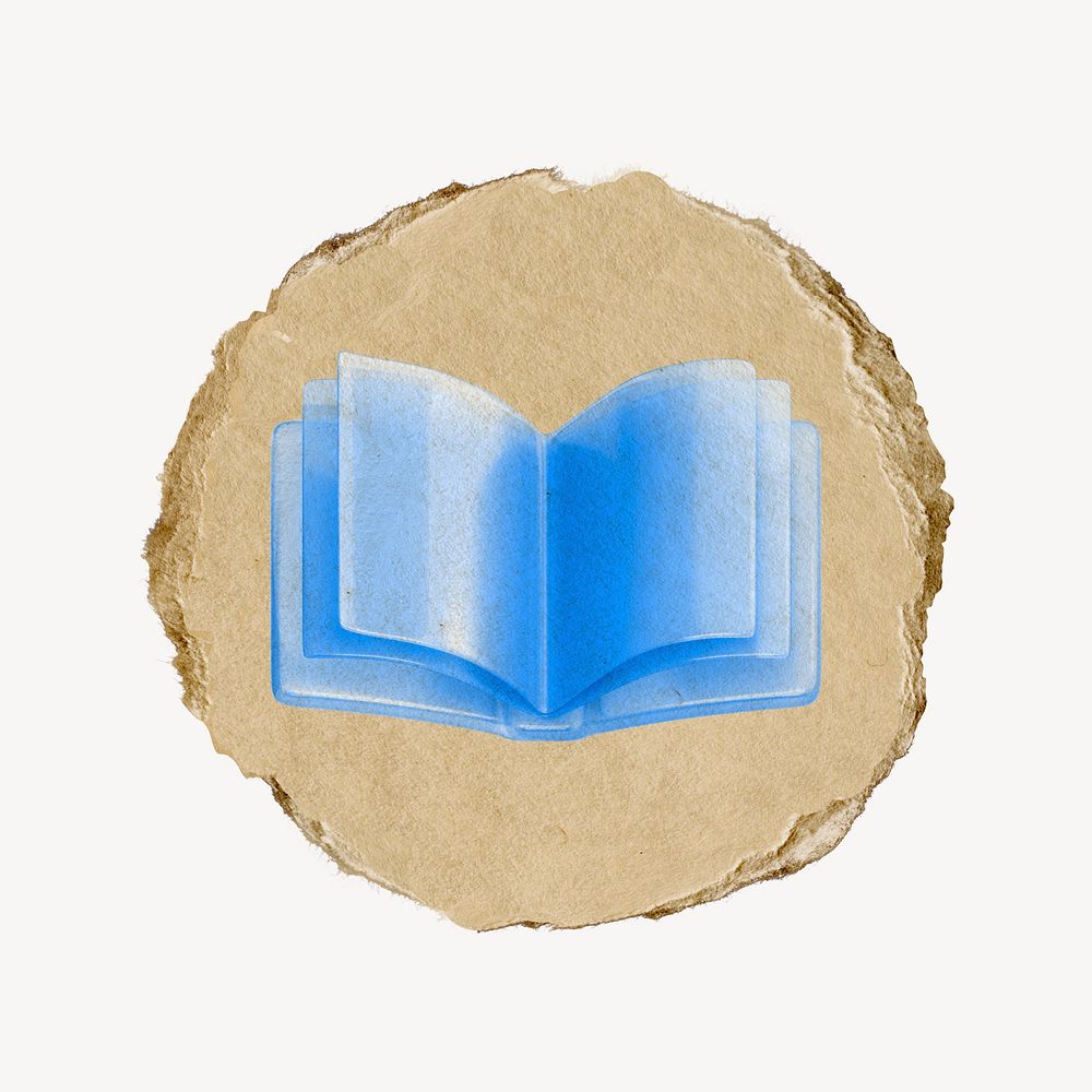 Book, education icon sticker, ripped paper badge psd