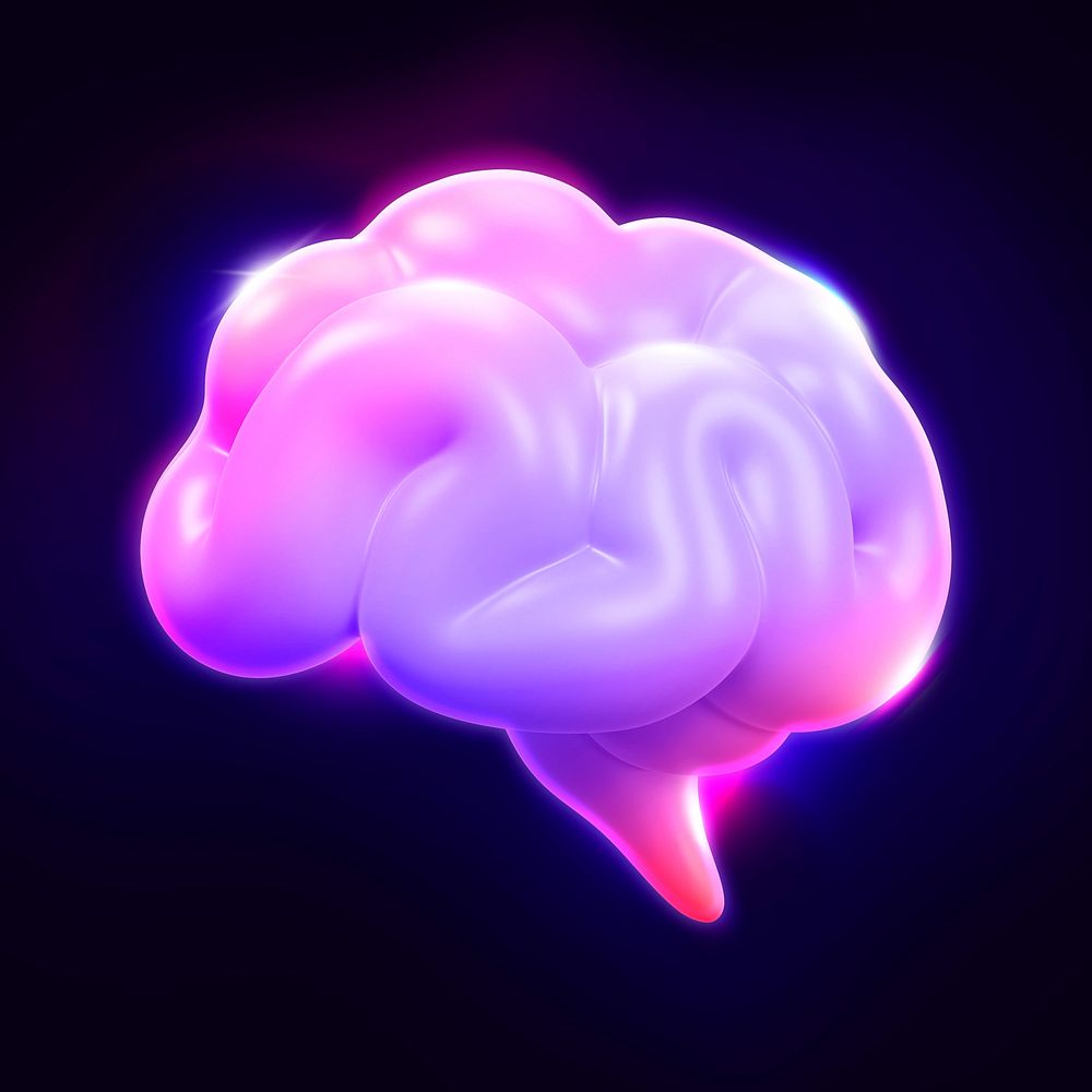 Human brain 3D icon sticker psd