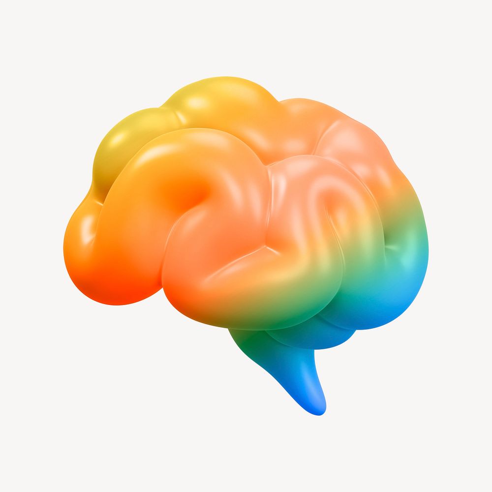 Human brain 3D icon sticker psd