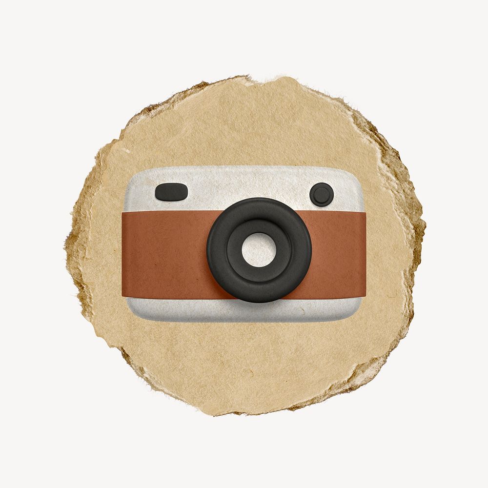 Camera roll icon sticker, ripped paper badge psd