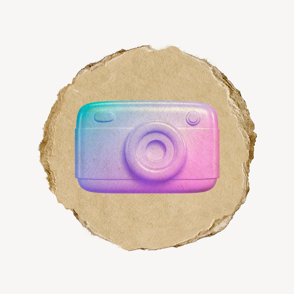 Camera roll icon sticker, ripped paper badge psd