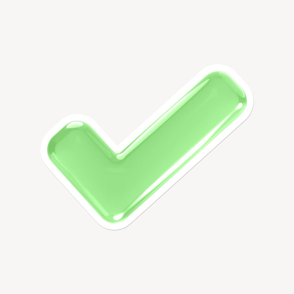 Tick mark icon, green sticker with white border