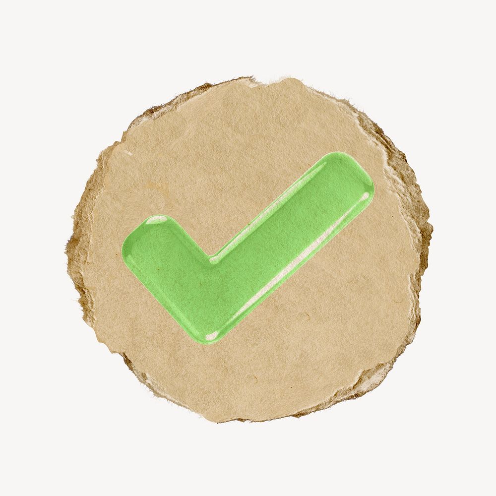 Tick mark icon sticker, ripped paper badge psd