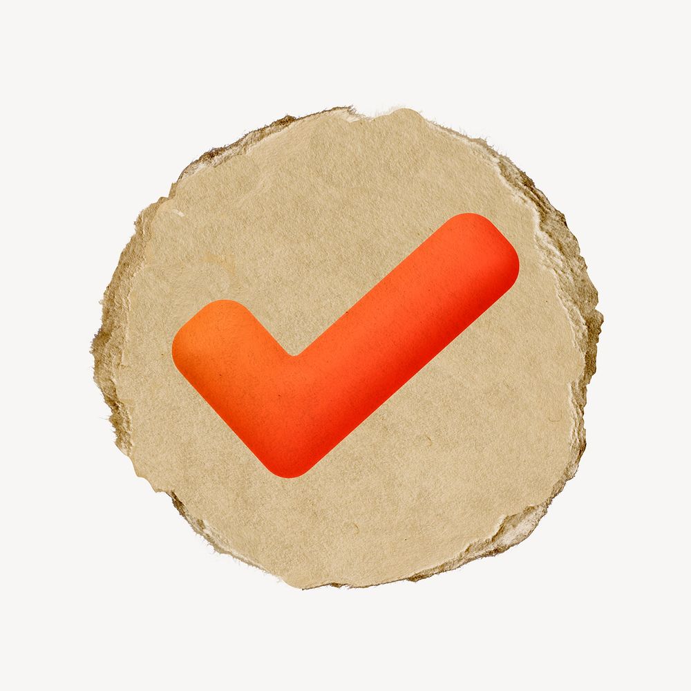 Tick mark icon, ripped paper badge