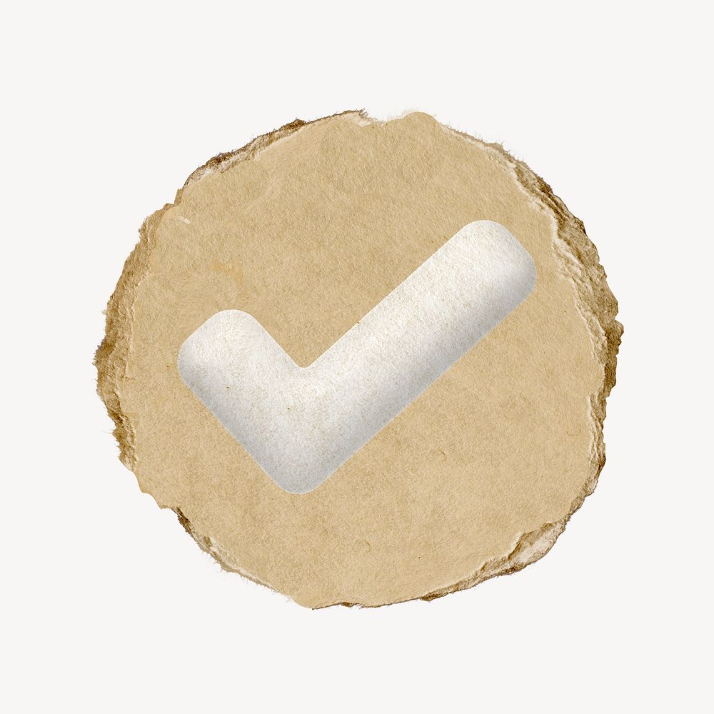 Tick mark icon, ripped paper badge