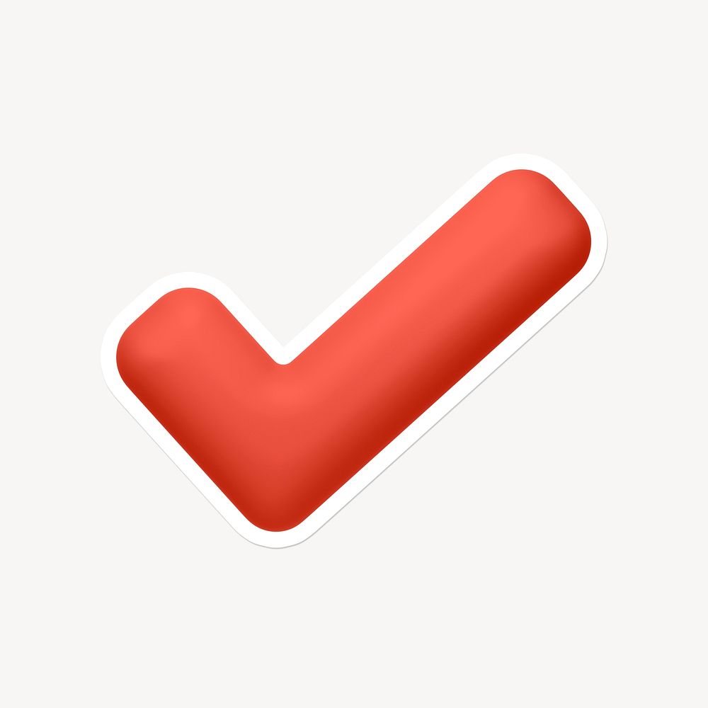 Tick mark icon, red sticker with white border