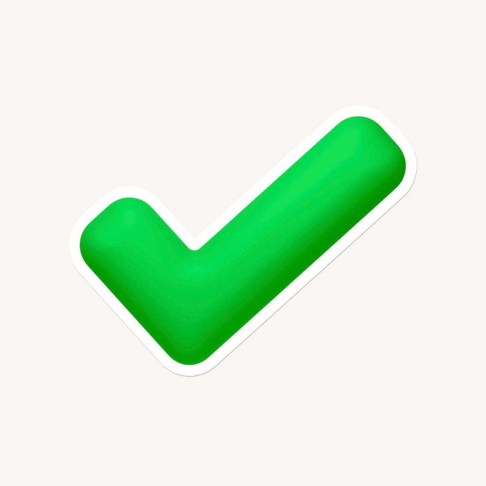 Tick mark icon, green sticker with white border