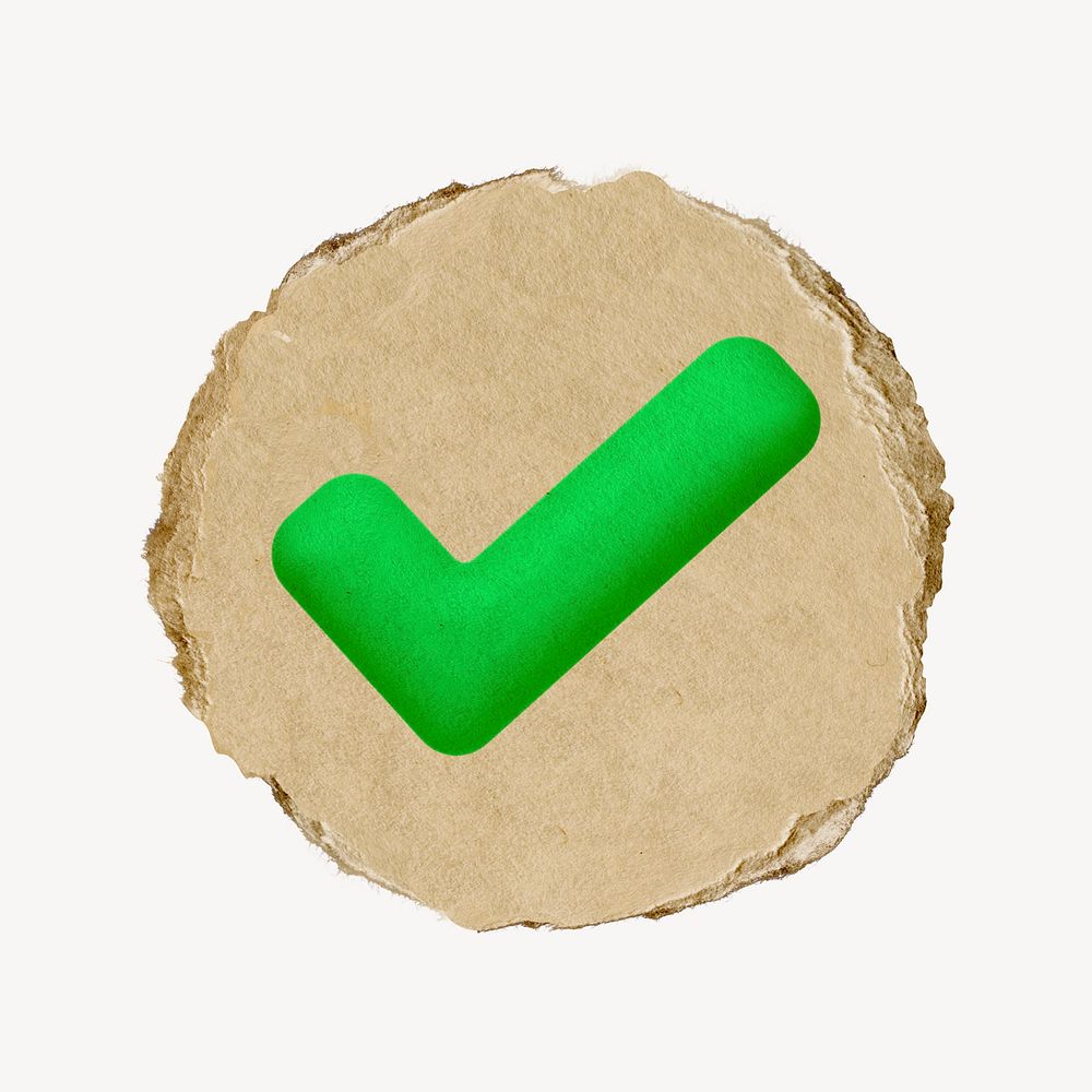 Tick mark icon sticker, ripped paper badge psd