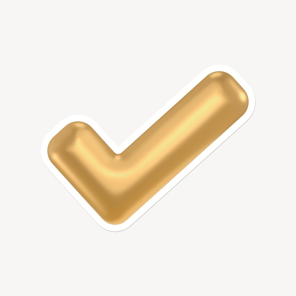Tick mark icon, gold sticker with white border