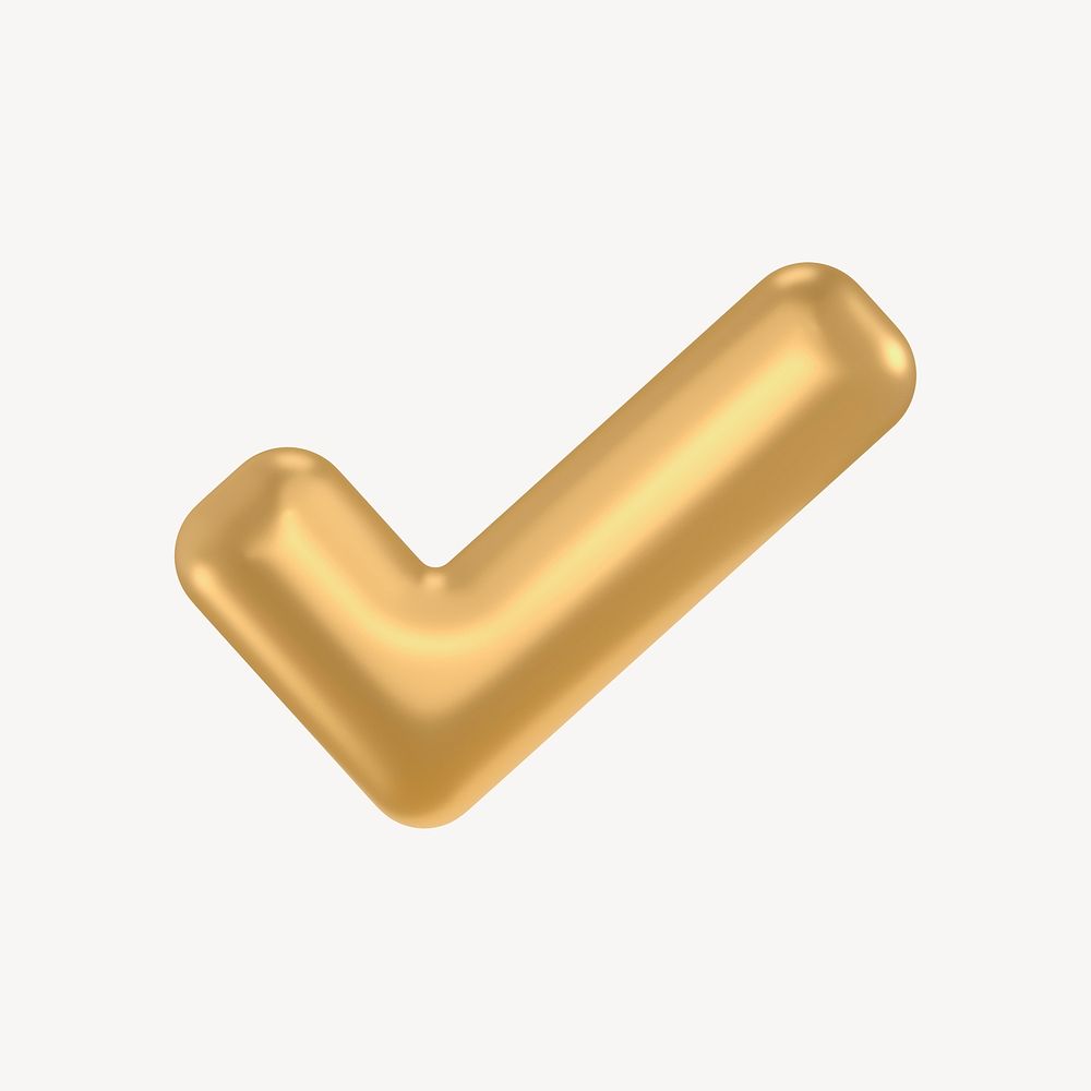 Tick mark 3D, gold icon sticker psd