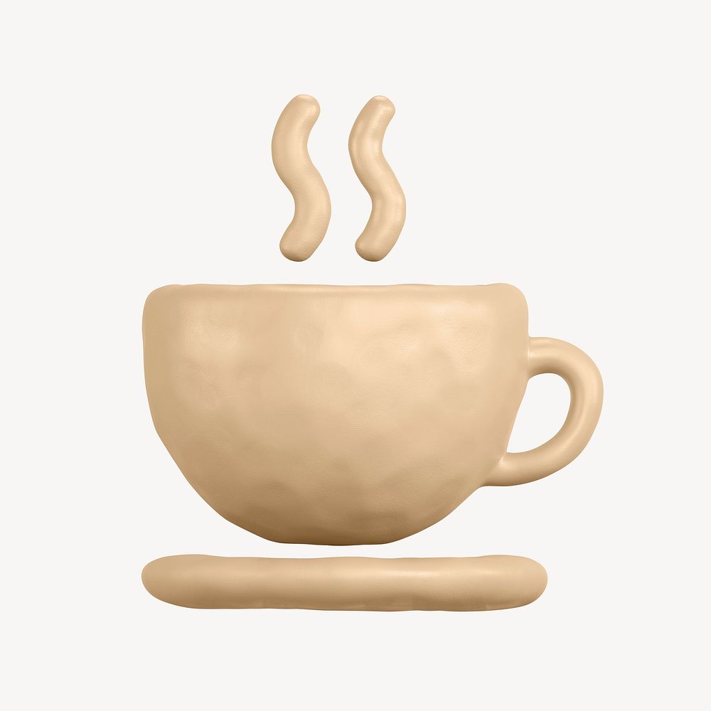 Clay coffee mug, cafe icon, 3D rendering illustration