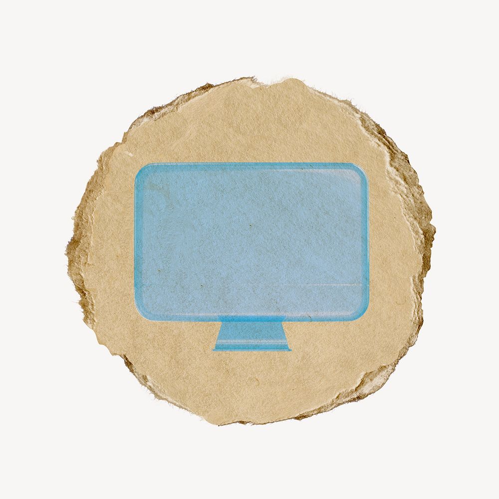 Computer screen icon sticker, ripped paper badge psd