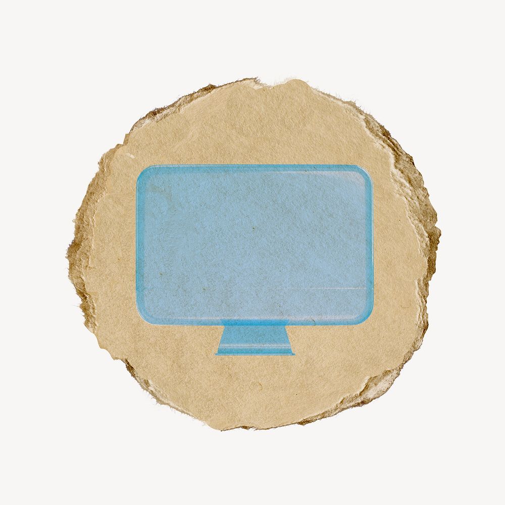 Computer screen icon, ripped paper badge