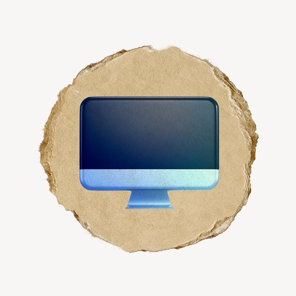 Computer screen icon, ripped paper badge