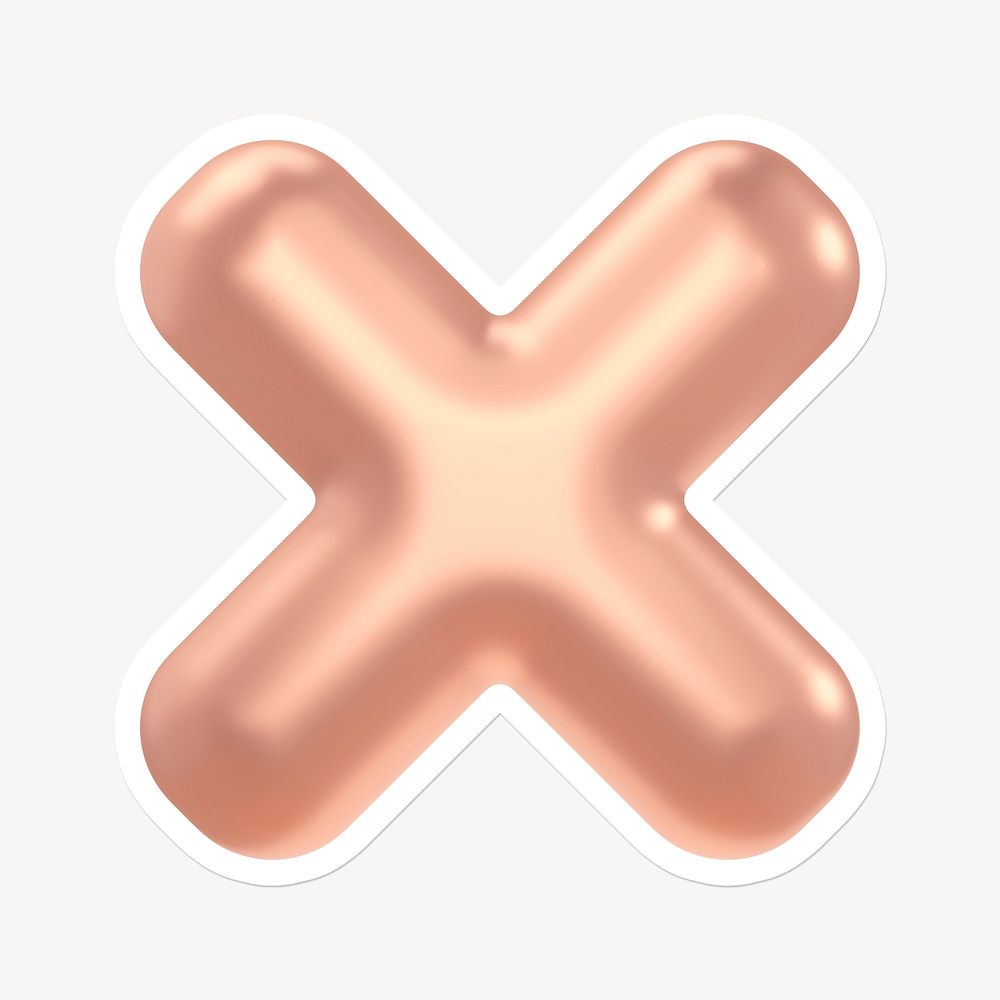 X mark icon sticker with white border, rose gold design