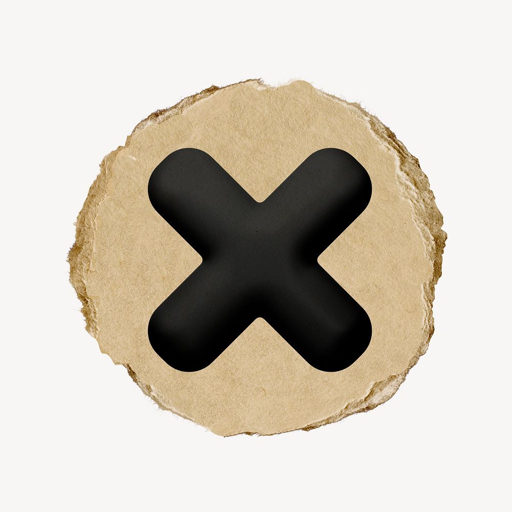 X mark icon, ripped paper badge