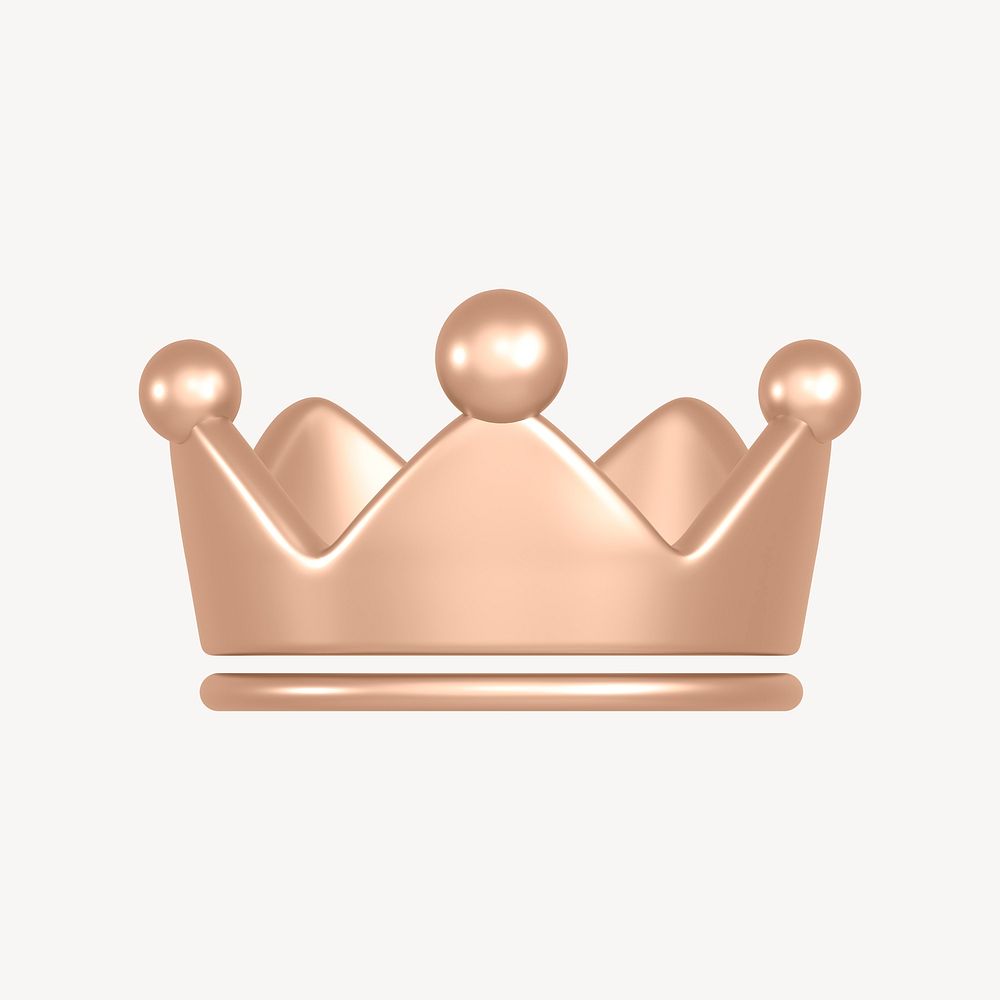 Crown ranking icon, rose gold 3D rendering illustration