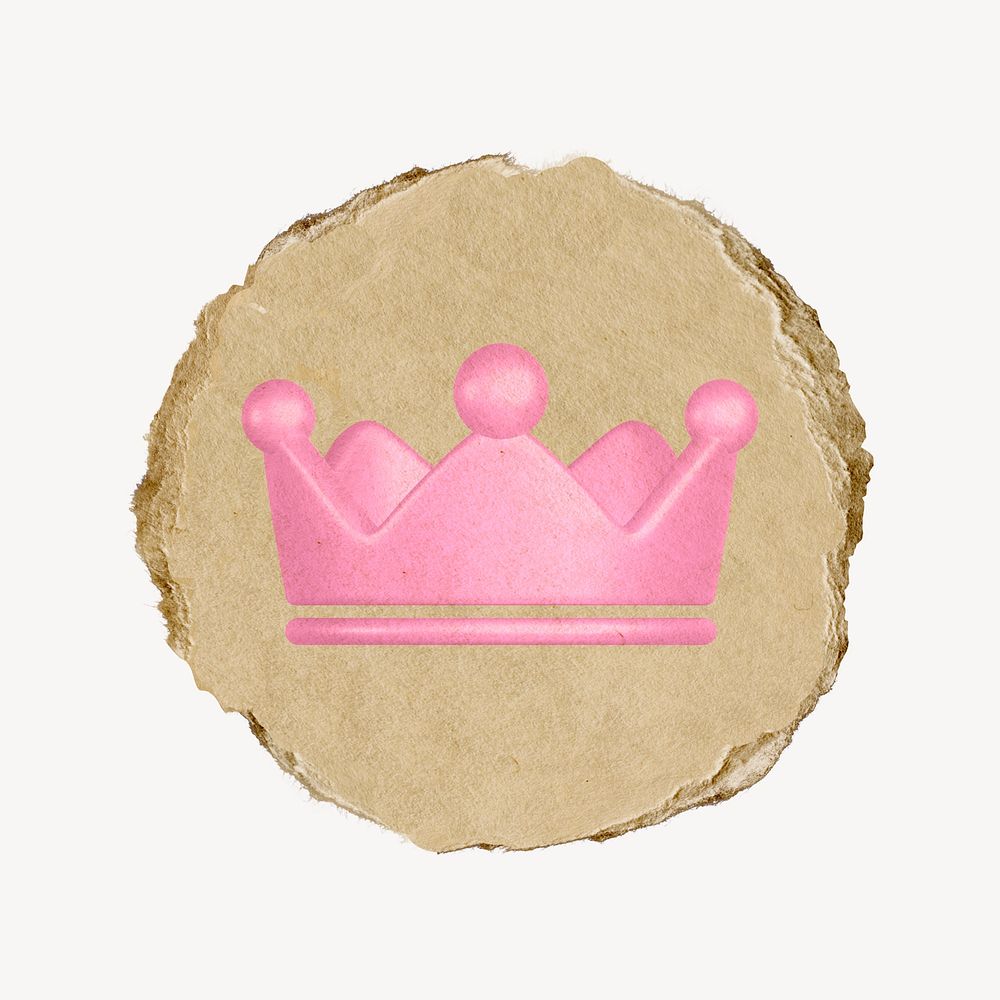 Crown ranking icon sticker, ripped paper badge psd