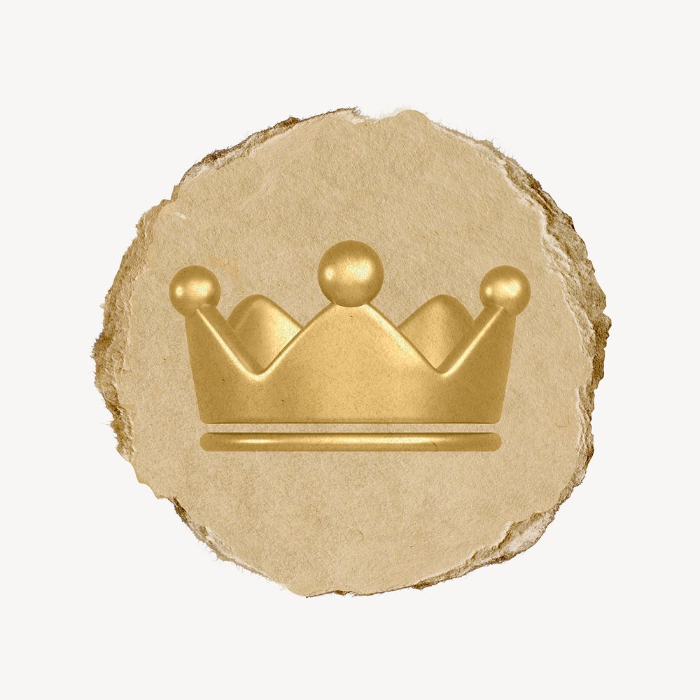 Crown ranking icon, ripped paper badge