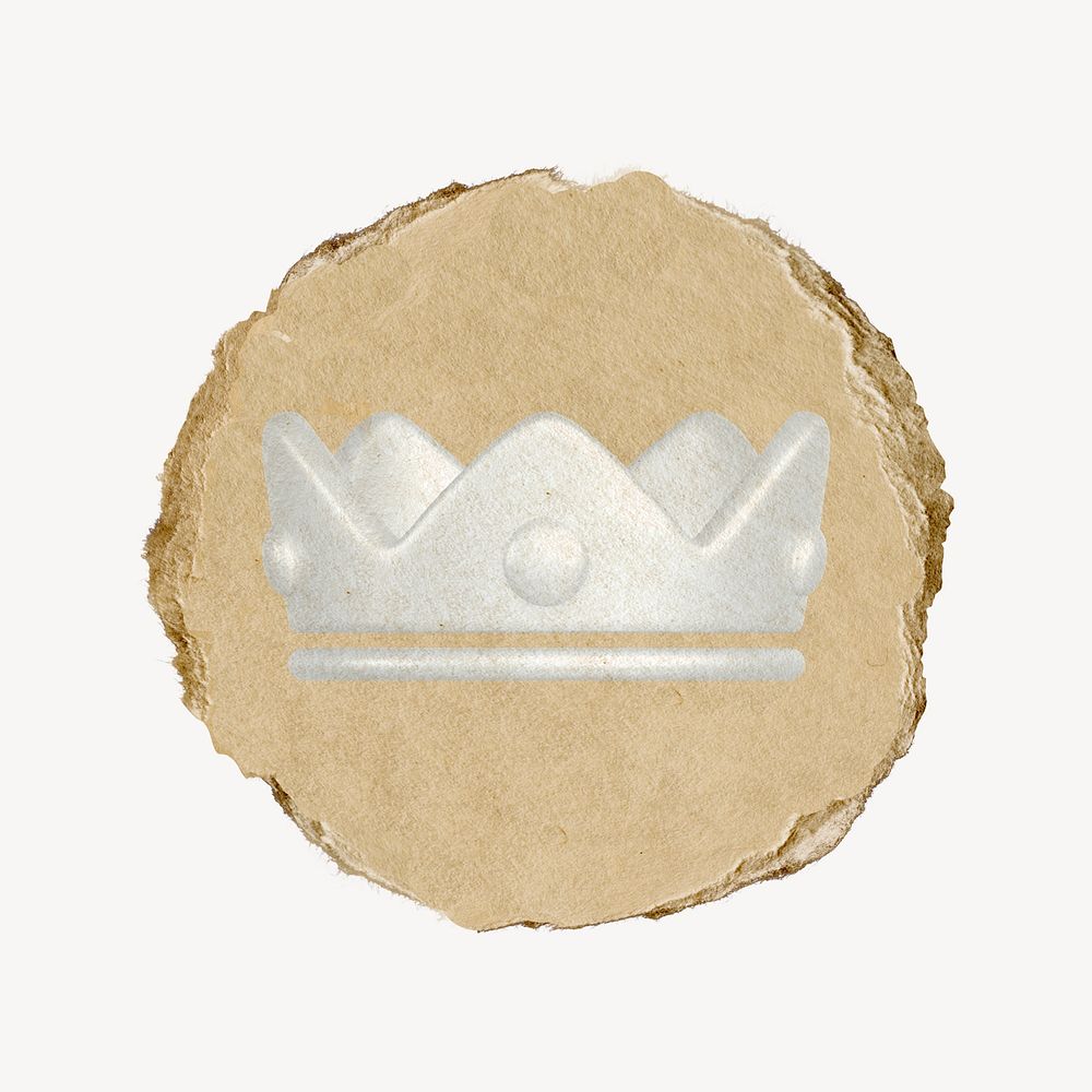 White crown ranking icon, ripped paper badge