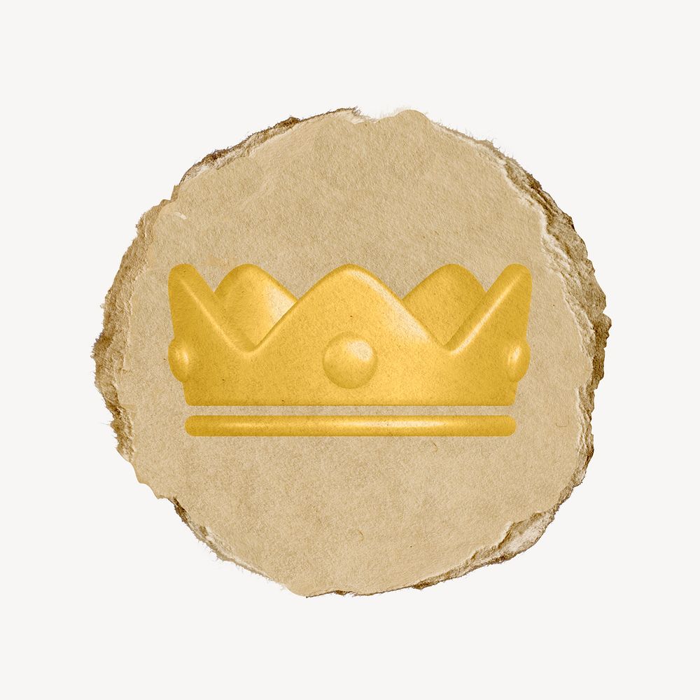 Gold crown ranking icon, ripped paper badge