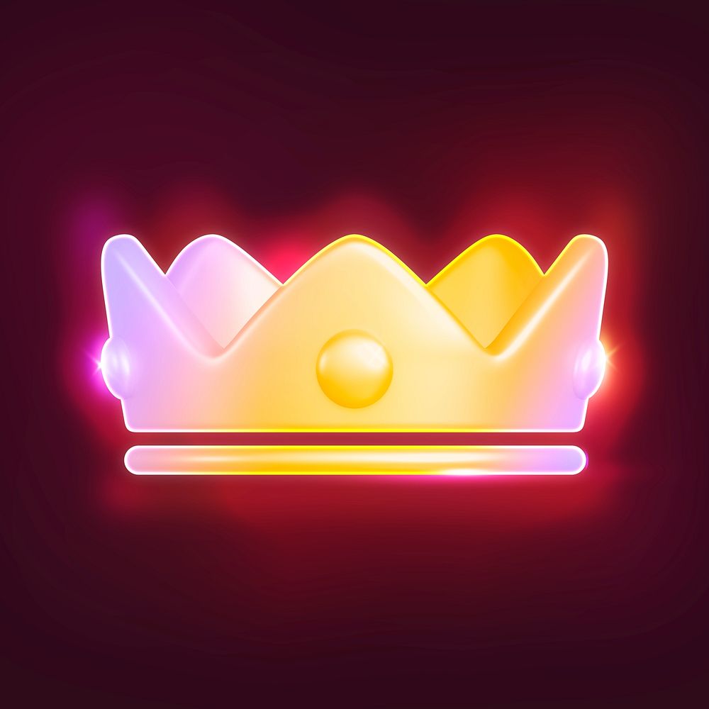 Neon crown ranking 3D icon sticker psd