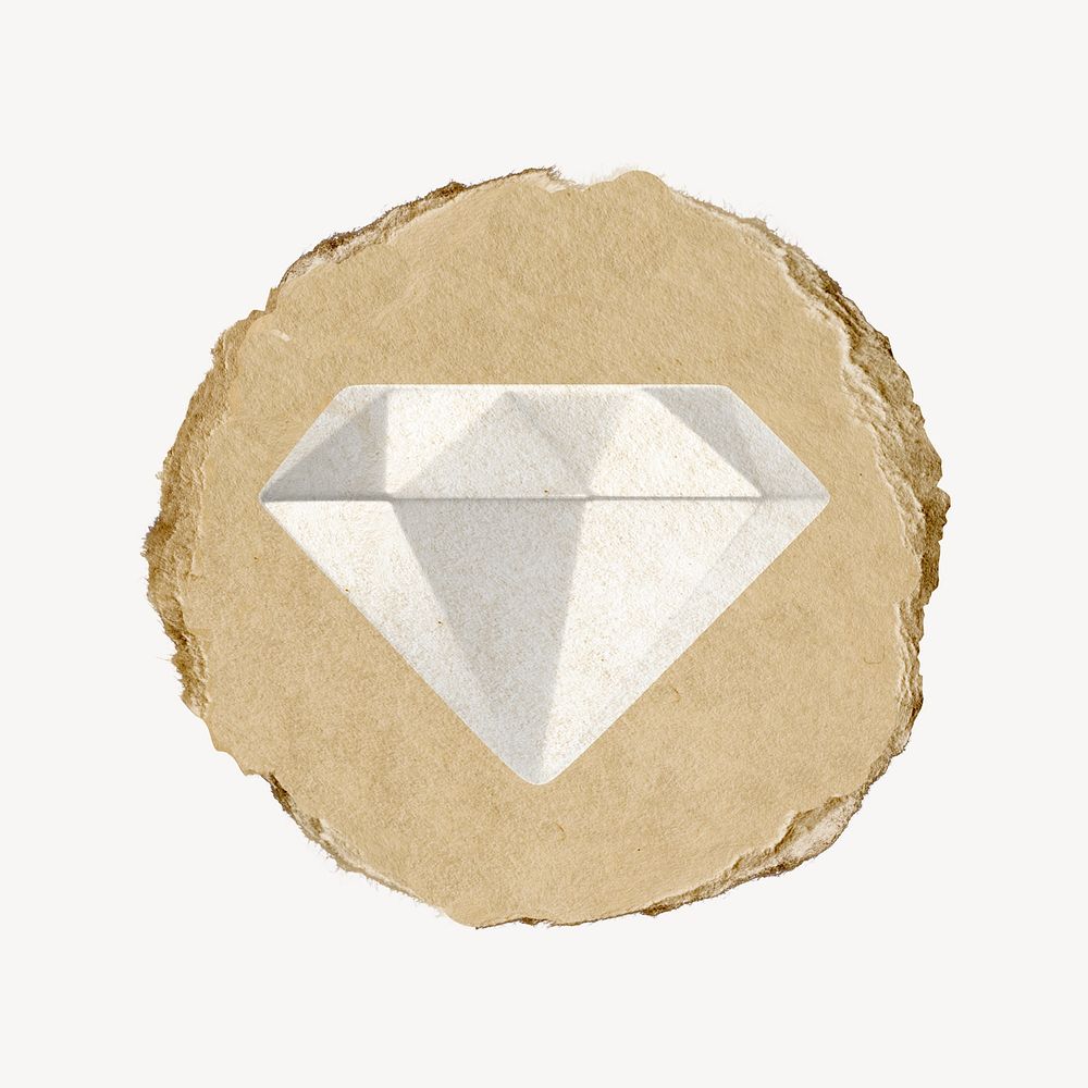Diamond icon sticker, ripped paper badge psd