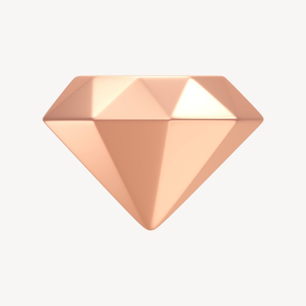 Diamond 3D icon, rose gold sticker psd