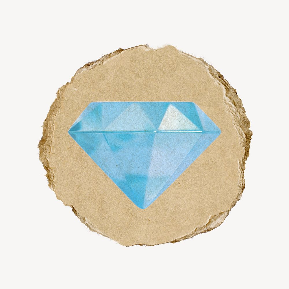 Diamond icon sticker, ripped paper badge psd