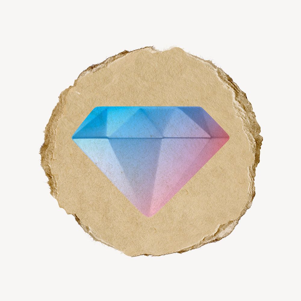 Diamond icon, ripped paper badge