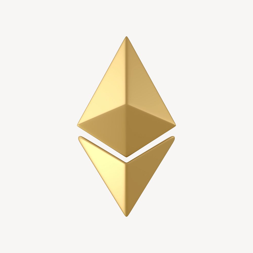 Ethereum blockchain, gold 3D icon sticker psd
