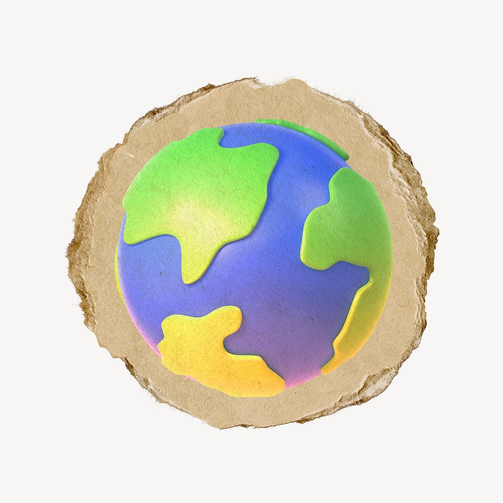 Globe, environment icon, ripped paper badge