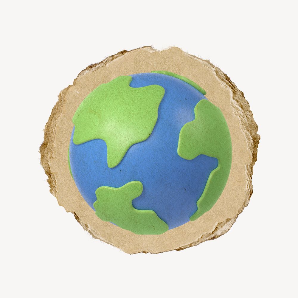 Globe, environment icon, ripped paper badge