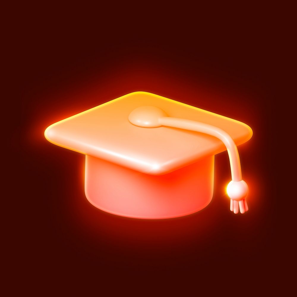Neon graduation cap, education icon, 3D rendering illustration