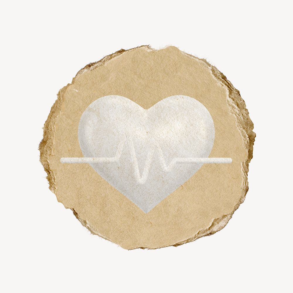 Heart, health icon sticker, ripped paper badge psd