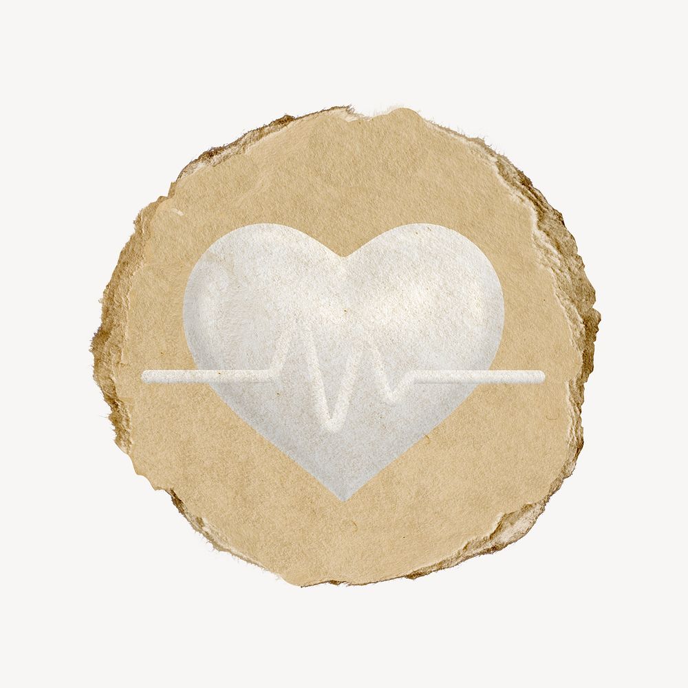 Heartbeat, health icon, ripped paper badge