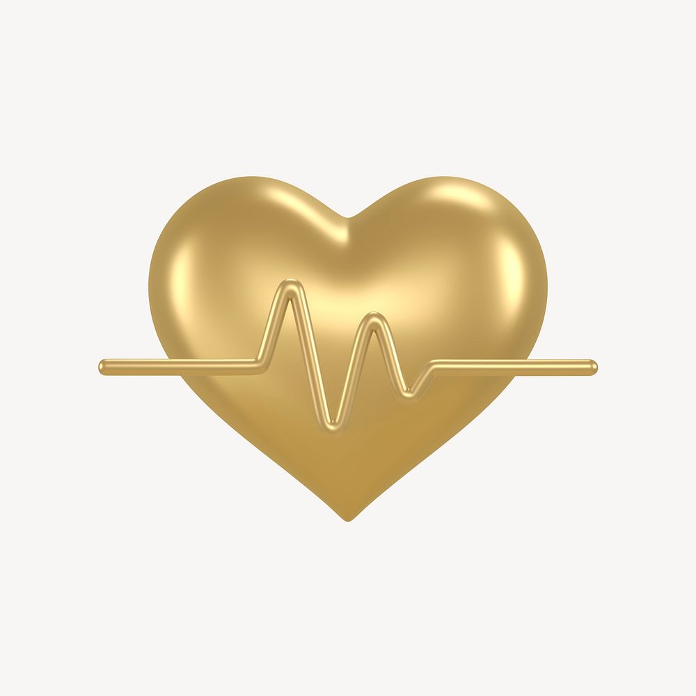 Gold heart, health 3D icon sticker psd