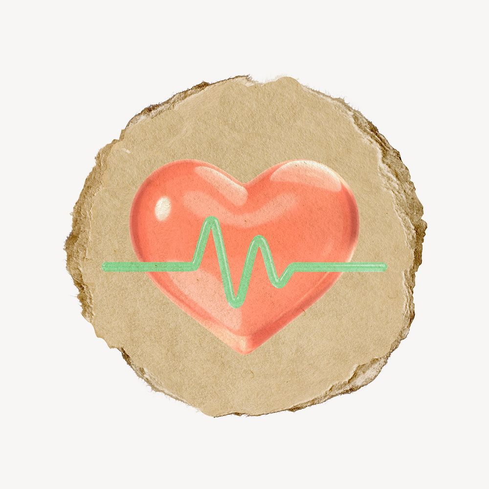 Heartbeat, health icon, ripped paper badge
