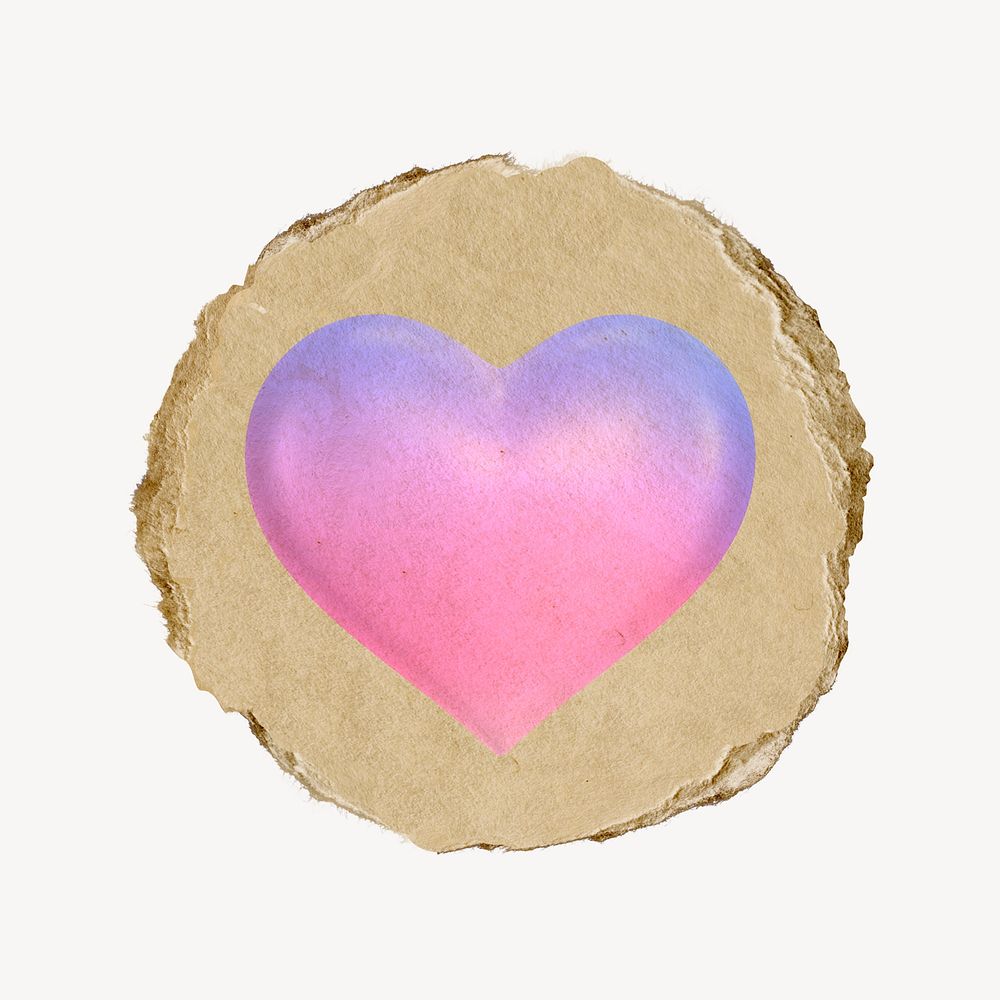 Pink heart, health icon sticker, ripped paper badge psd