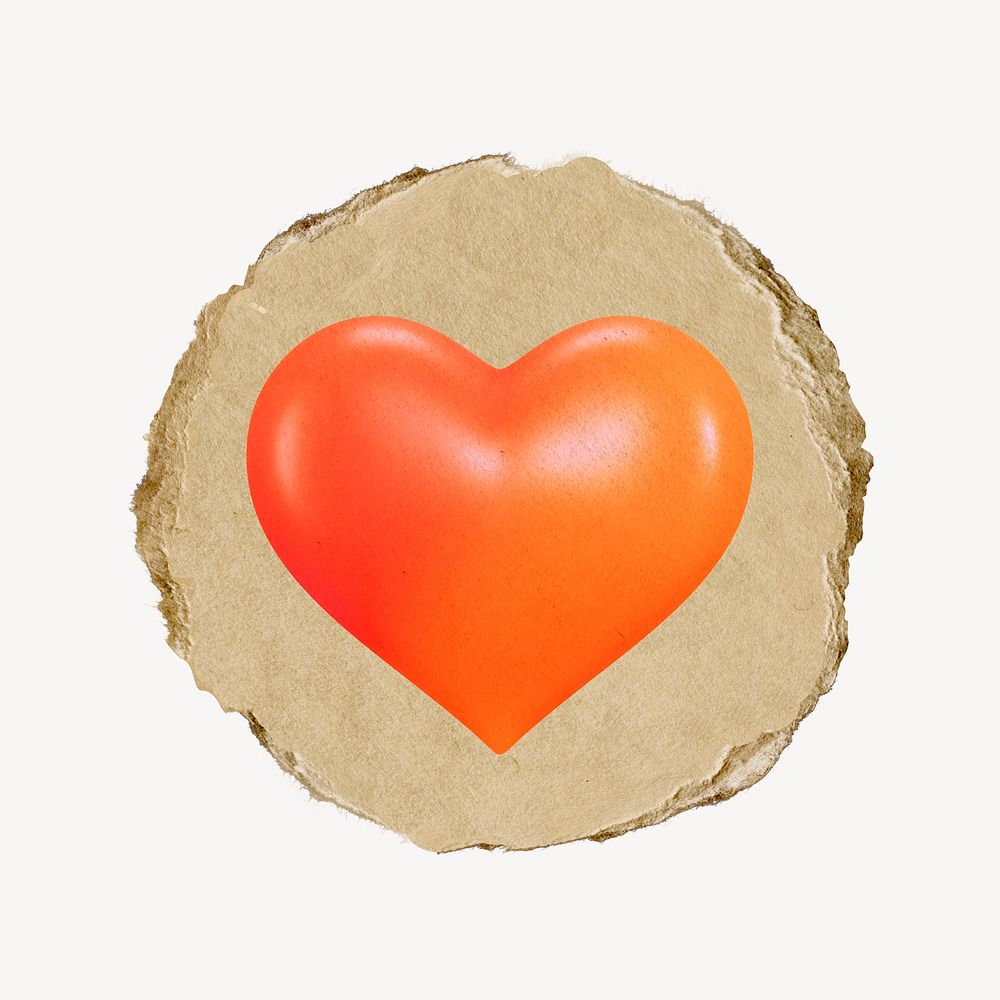 Heart, love icon sticker, ripped paper badge psd