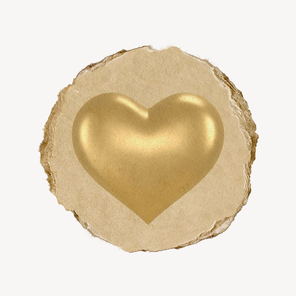 Heart, love icon, ripped paper badge