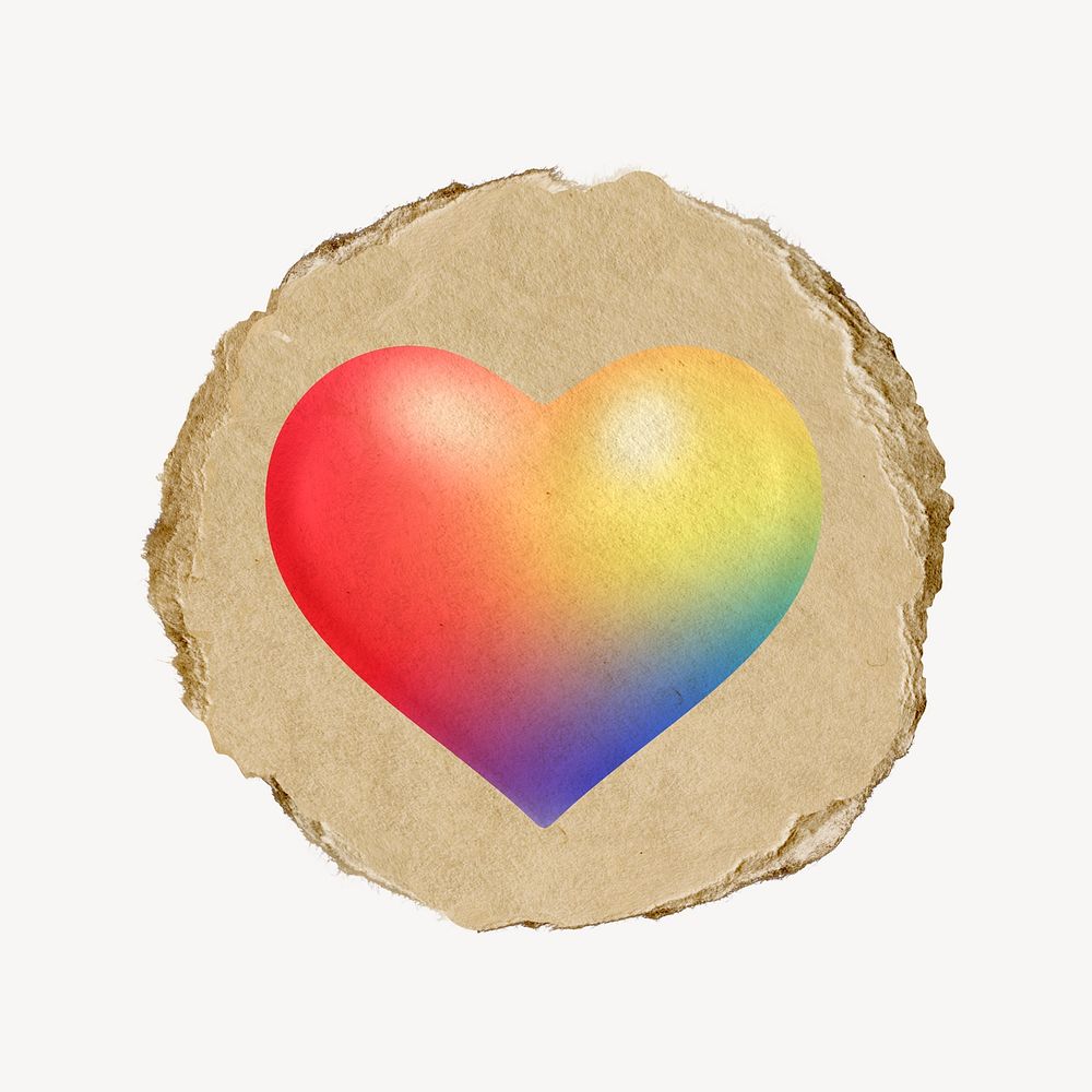 Heart, love icon sticker, ripped paper badge psd