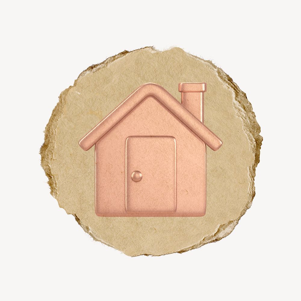 House, home screen icon sticker, ripped paper badge psd