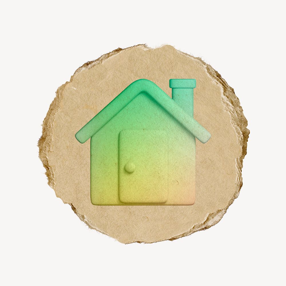 House, home screen icon sticker, ripped paper badge psd