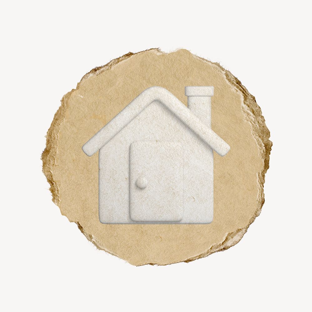House, home icon sticker, ripped paper badge psd