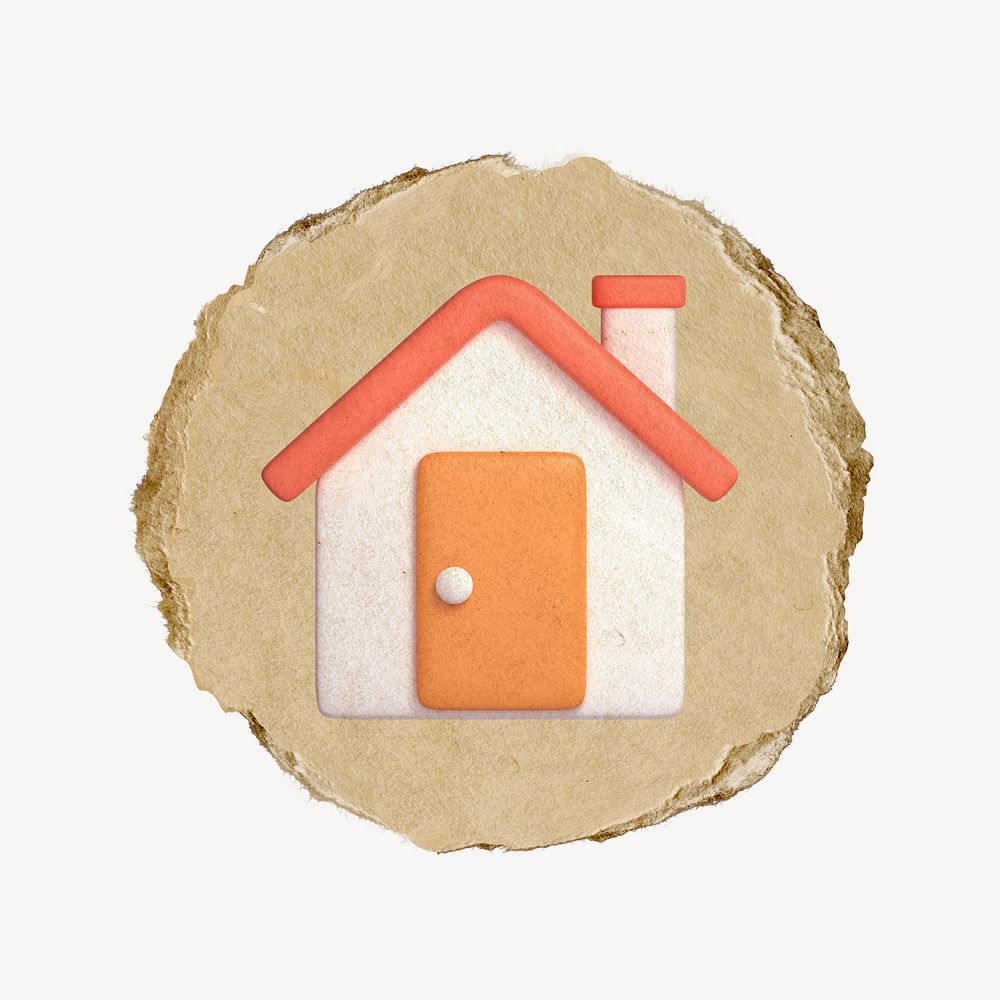 House, home icon, ripped paper badge