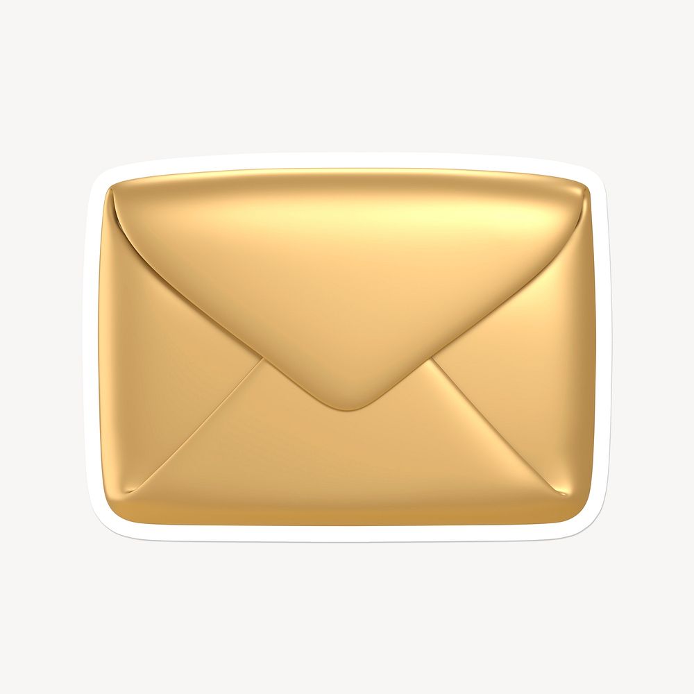 Gold envelope, email, message icon sticker with white border
